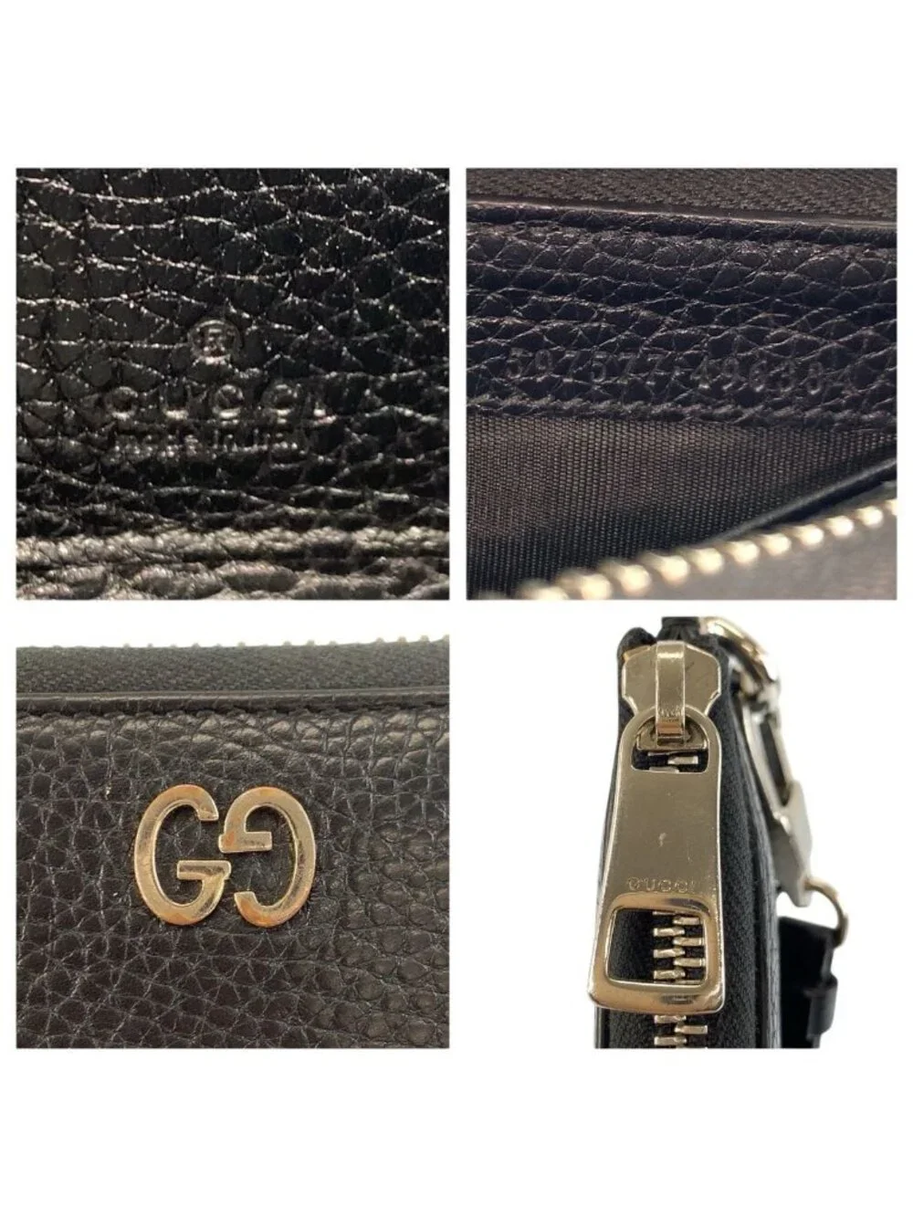 Gucci GG Metal Black Silver Leather Wallet Wrist